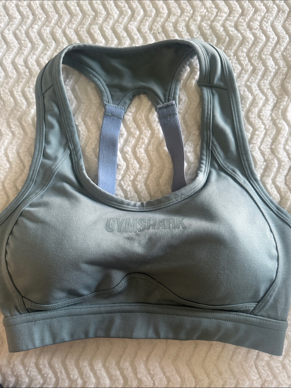Gymshark Teal-Grey Racerback Sports Bra with Blue Straps